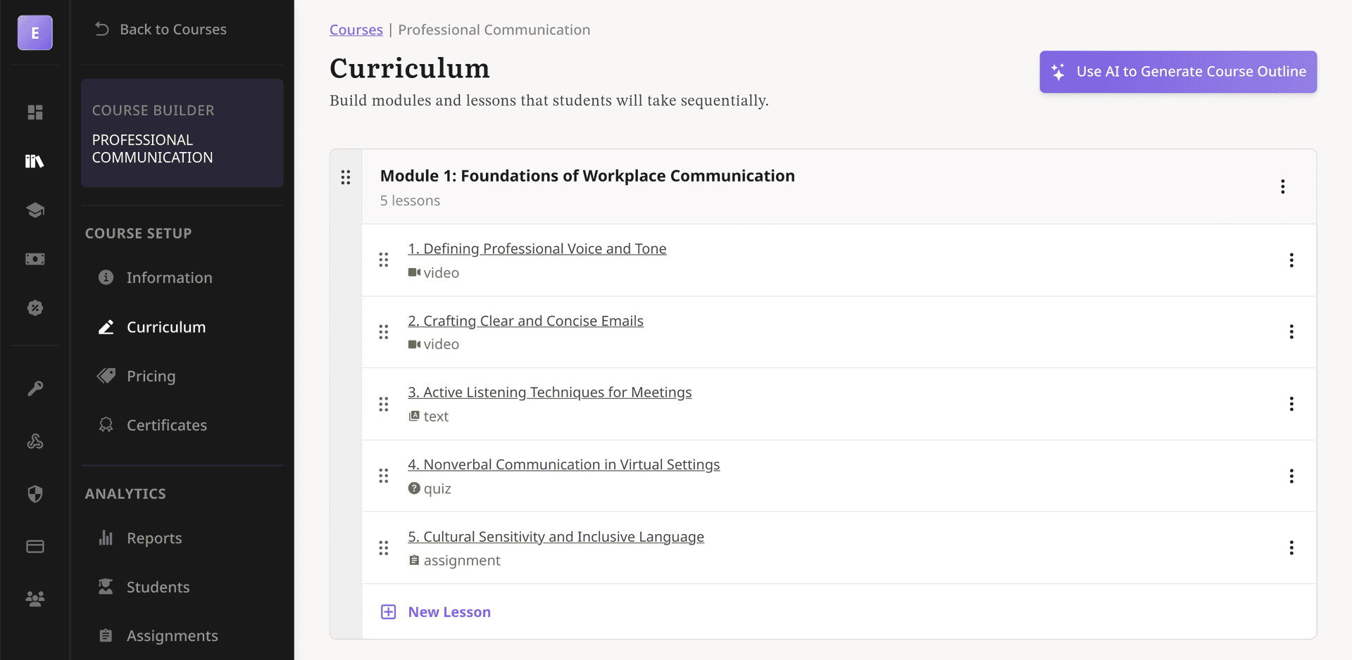 Course Builder Screenshot